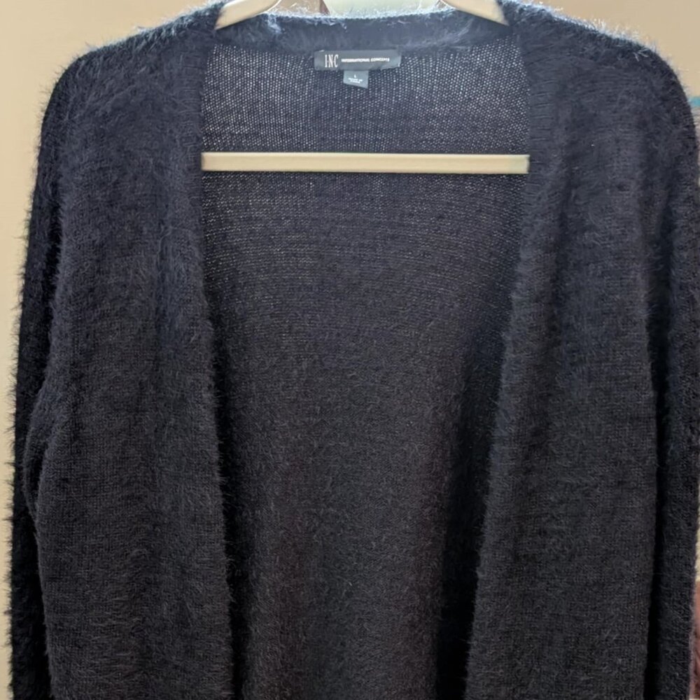 Black fuzzy cardigan by INC (International Concepts) size L